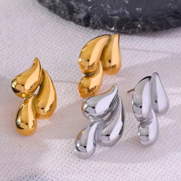 Silver Abstract Drop Earrings – Stainless Steel - Picture 7 of 9